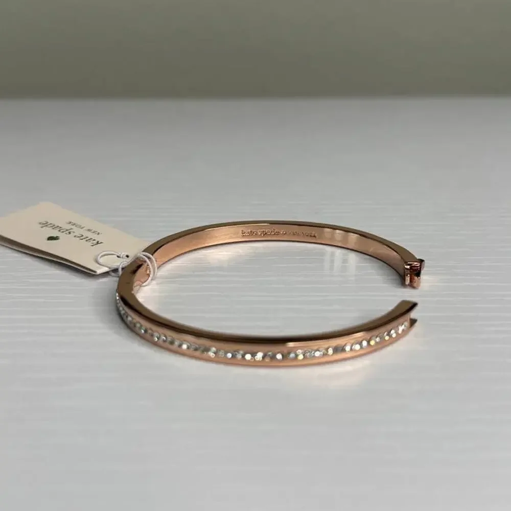 Kate Spade Rose Gold Tone RING IT UP Clear Pave Hinged Bangle Bracelet - Picture 5 of 5